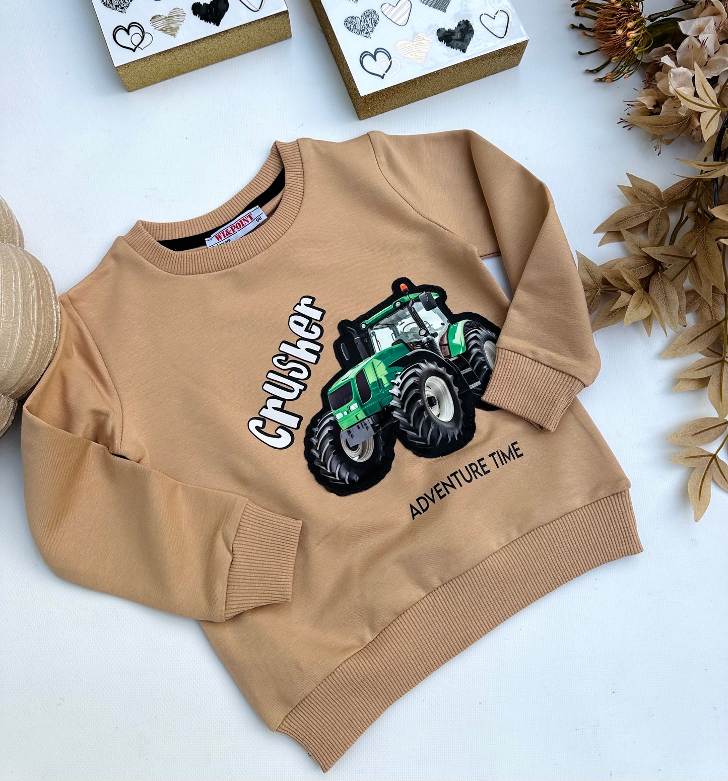 Beige tractor sweatshirt ( flashing light )