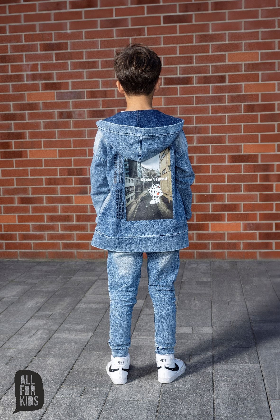 Blue soft denim hooded jacket