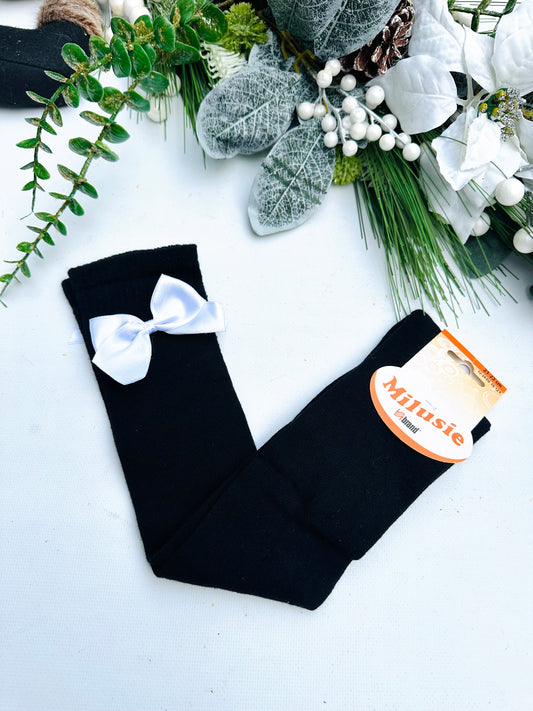 Black knee socks with white bow