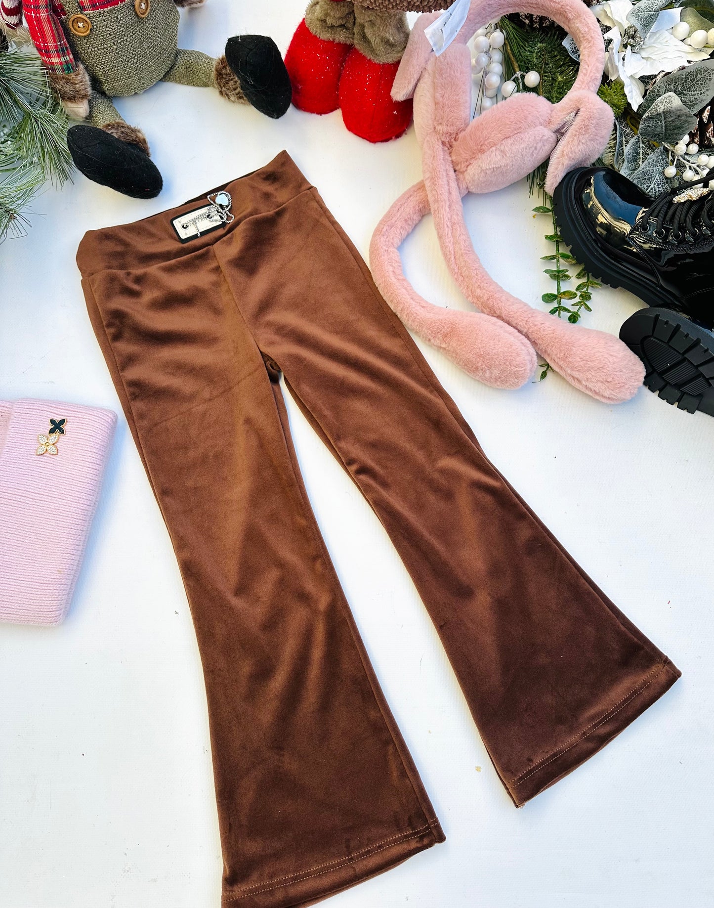 Brown velvet flared pants