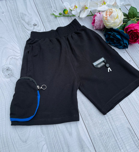 Black shorts with blue pocket